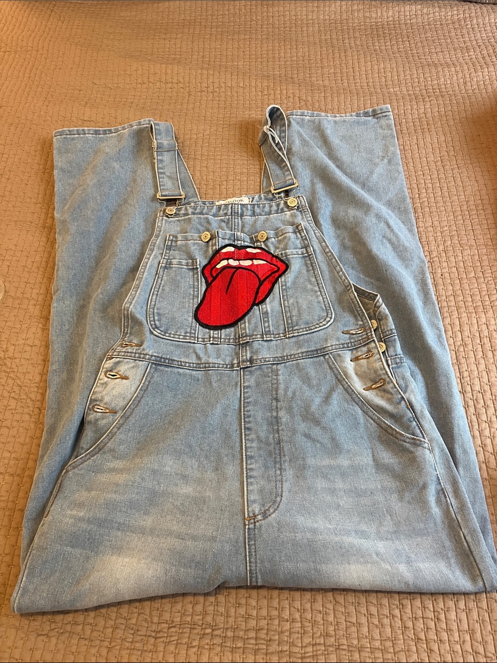 Light Blue Denim Women’s Overalls with Red Tongue Patch
